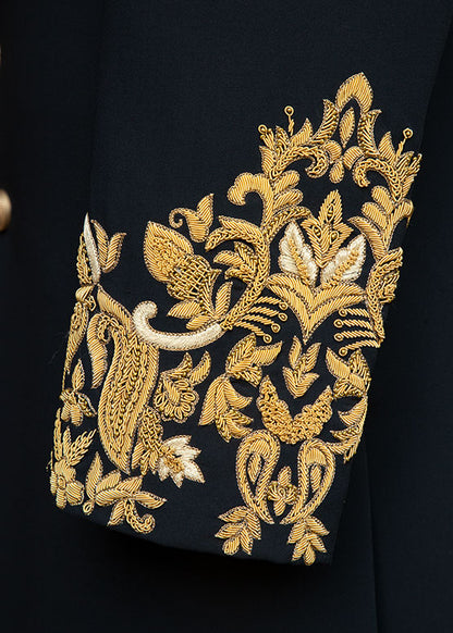Blue Sherwani with Collar and Sleeve Embroidered