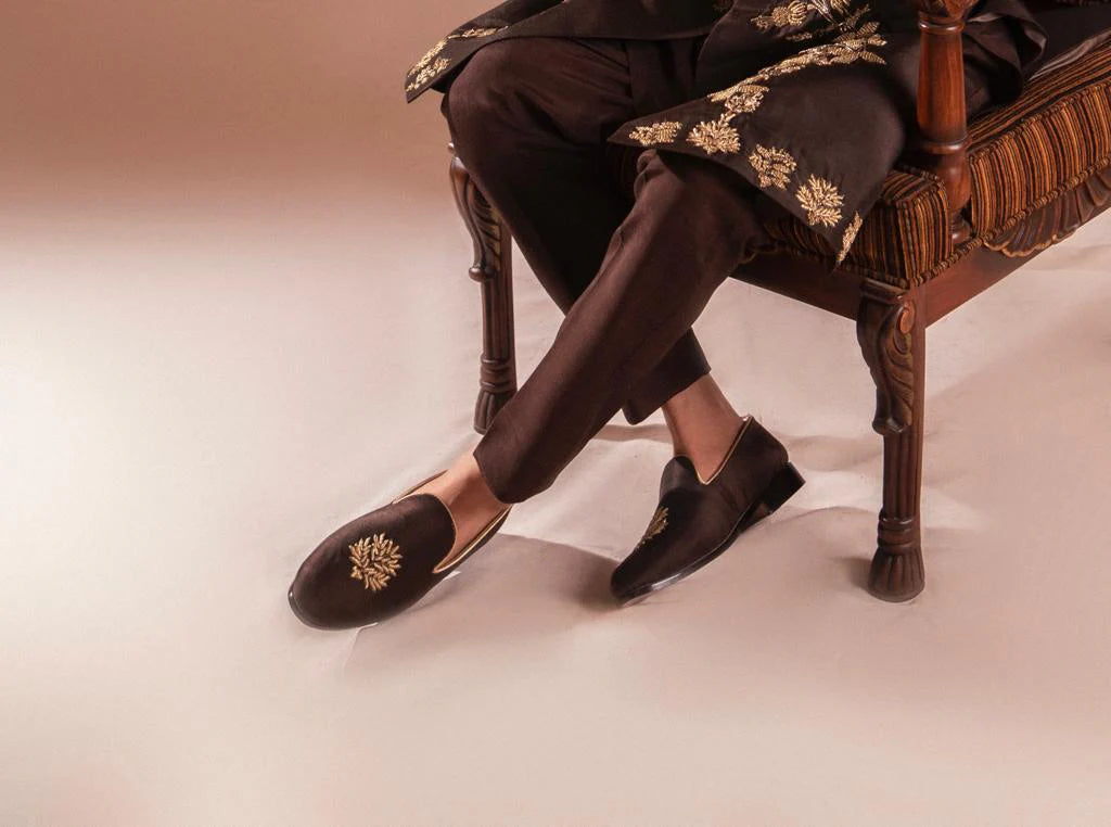 Brown Loafers with Hand Embroidery