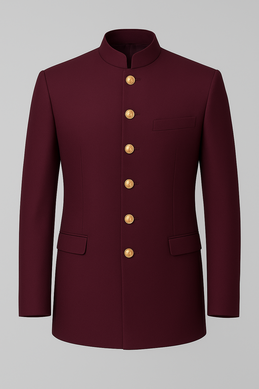 Regal Maroon Bandhgala with Gold Buttons – Premium Wedding & Festive Wear