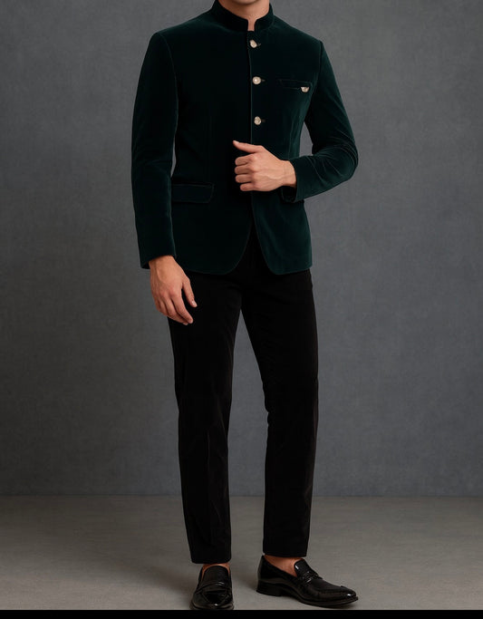Emerald Green Velvet Bandhgala for Men | Premium Wedding & Festive Wear | Ihtifal