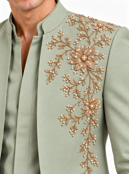 Pista Green Indo Western for Men | Premium Festive & Wedding Wear