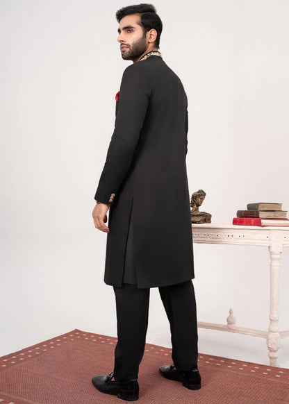 Classic Black Collar Embroidered Sherwani