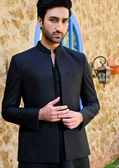 Classic Black Front Open Bandhgala