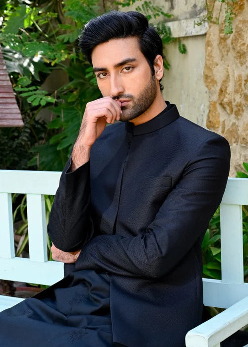 Classic Black Front Open Bandhgala