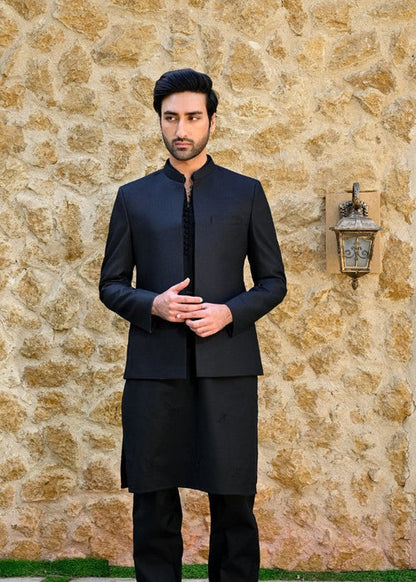Classic Black Front Open Bandhgala