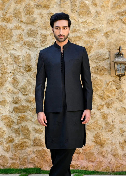 Classic Black Front Open Bandhgala