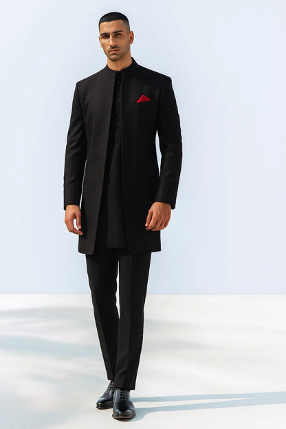 Classic Black Front Open Sherwani