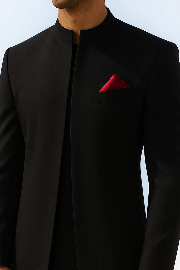 Classic Black Front Open Sherwani