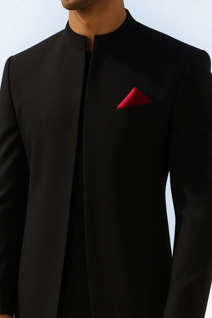 Classic Black Front Open Sherwani