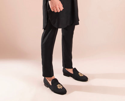 Classic Black Loafers with Hand Embroidery | Timeless Ethnic Footwear for Men