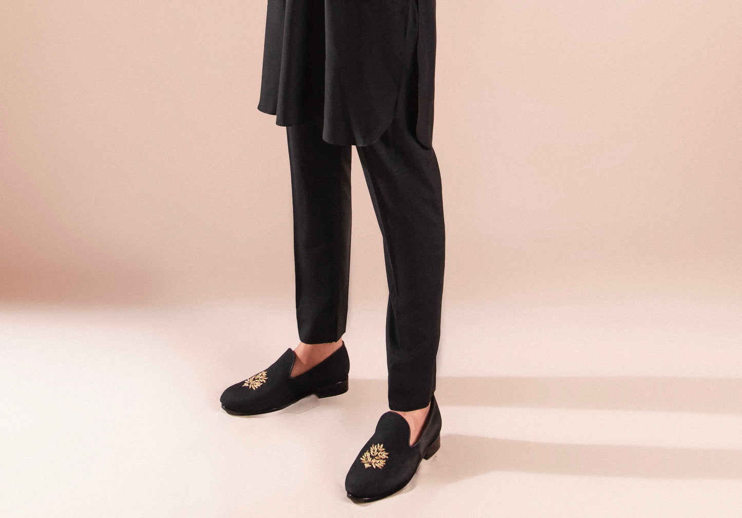 Classic Black Loafers with Hand Embroidery | Timeless Ethnic Footwear for Men