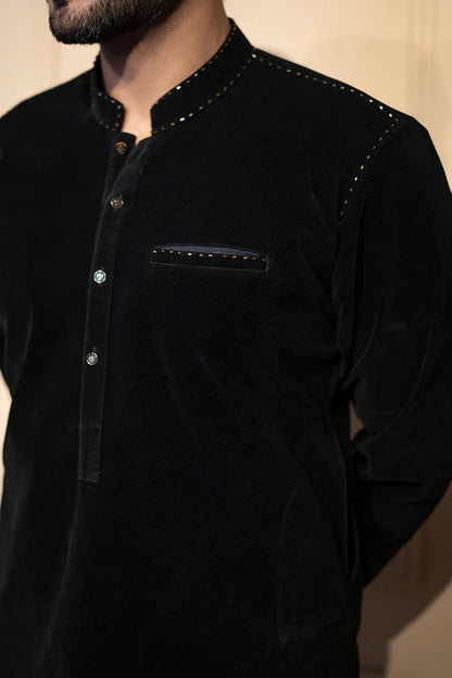 Classic Black Velvet Kurta