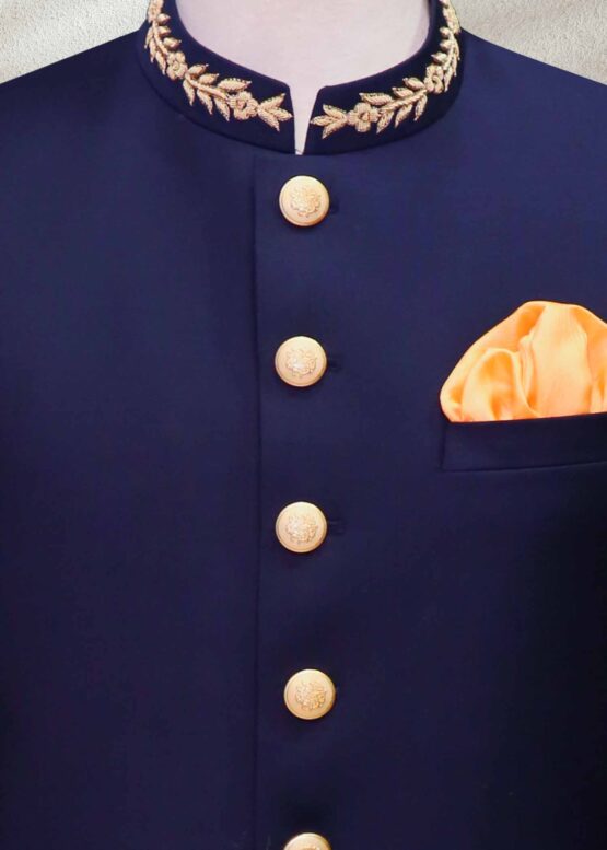 Classic Blue Sherwani with Collar Embroidered