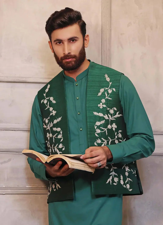 Classic Green Embroidered Bundi