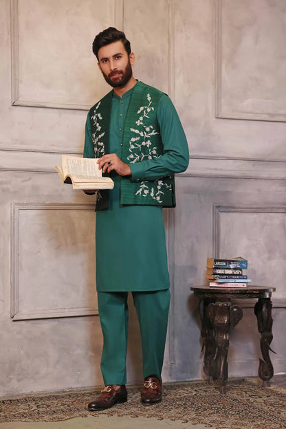Classic Green Embroidered Bundi