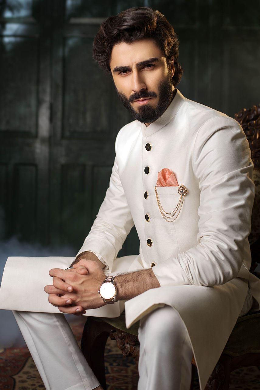 Classic Ivory White Raw Silk Sherwani