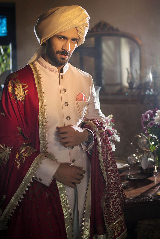 Classic Light Pink Sherwani with Gold Buttons