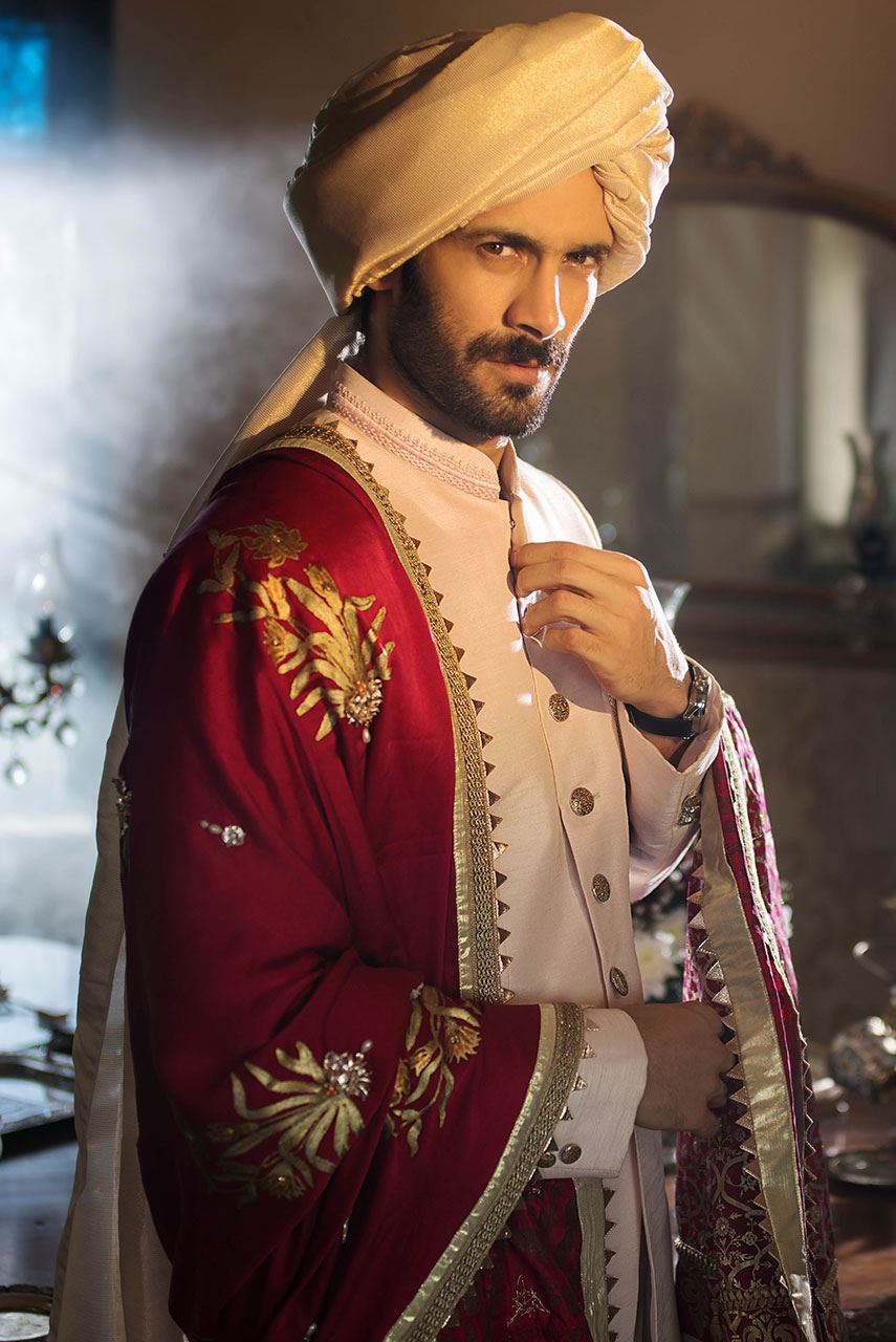 Classic Light Pink Sherwani with Gold Buttons