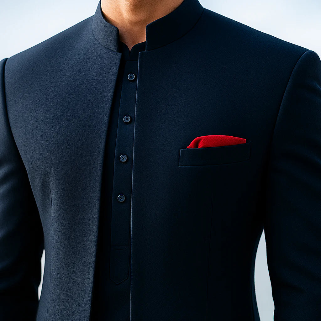 Classic Navy Blue Front Open Sherwani