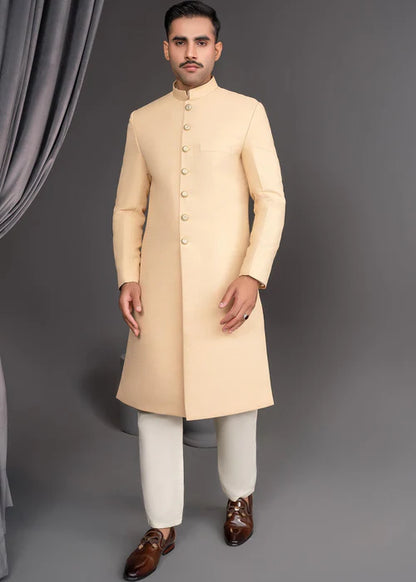 Classic Skin Gold Sherwani with Gold Buttons