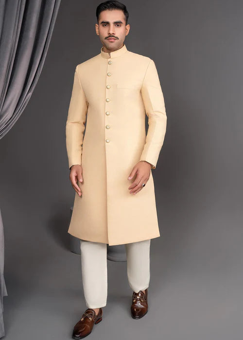 Classic Skin Gold Sherwani with Gold Buttons