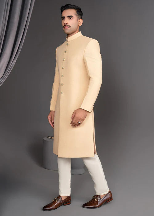 Classic Skin Gold Sherwani with Gold Buttons