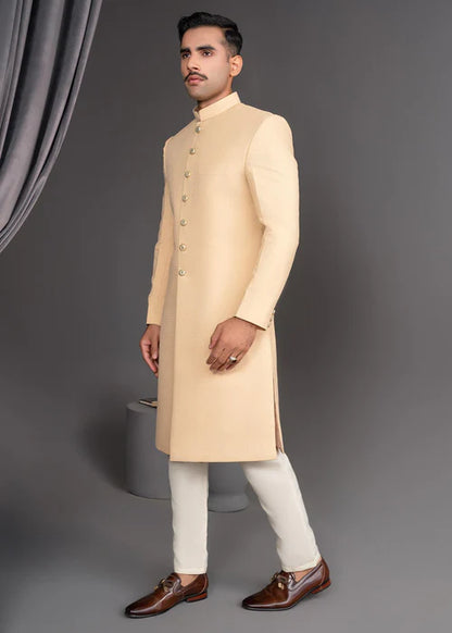 Classic Skin Gold Sherwani with Gold Buttons