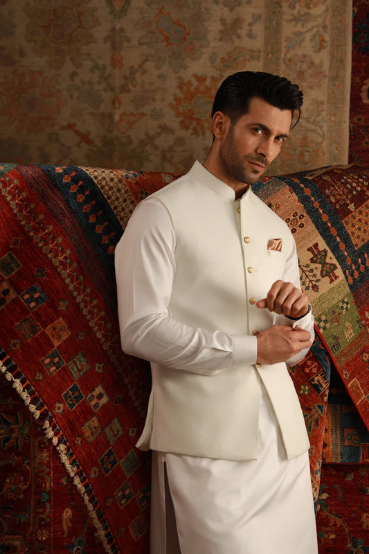 Classic Off White Bundi with Gold Buttons