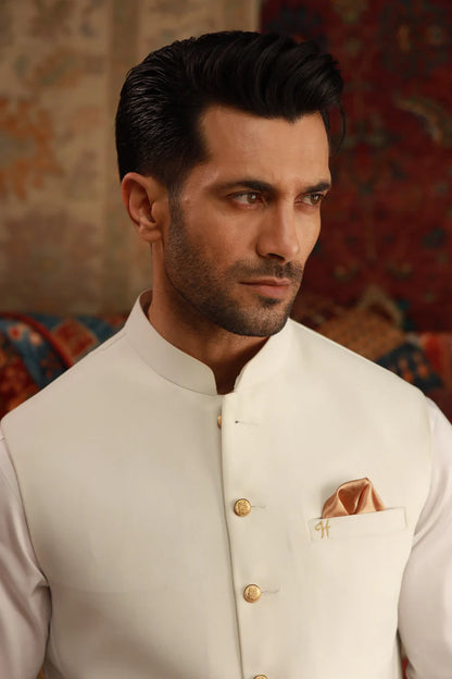 Classic Off White Bundi with Gold Buttons