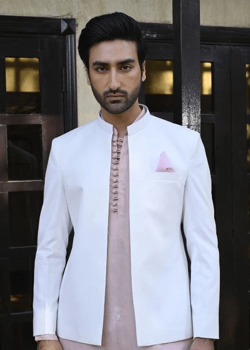 Classic White Front Open Bandhgala
