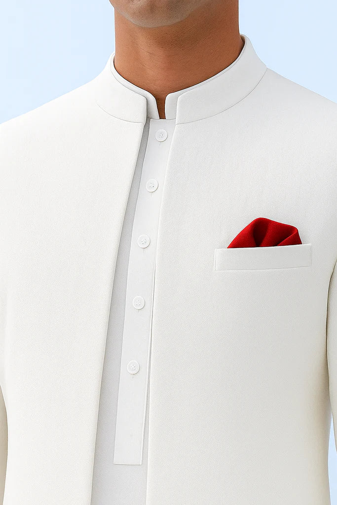 Classic White Front Open Sherwani
