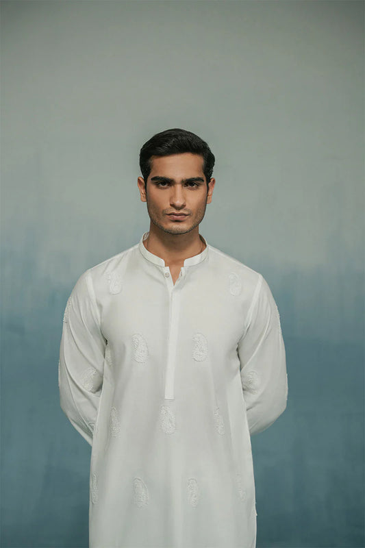 Classic White Hand Embroidered Kurta