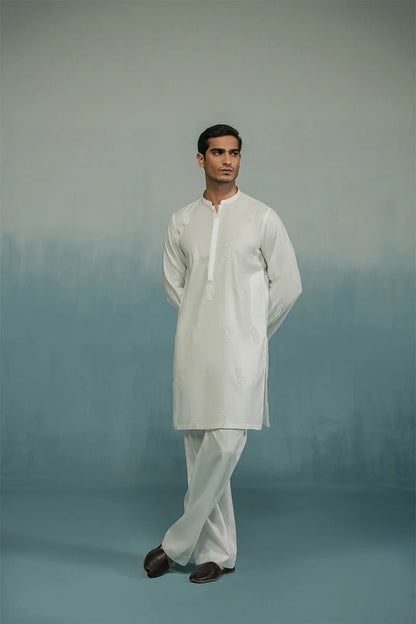 Classic White Hand Embroidered Kurta