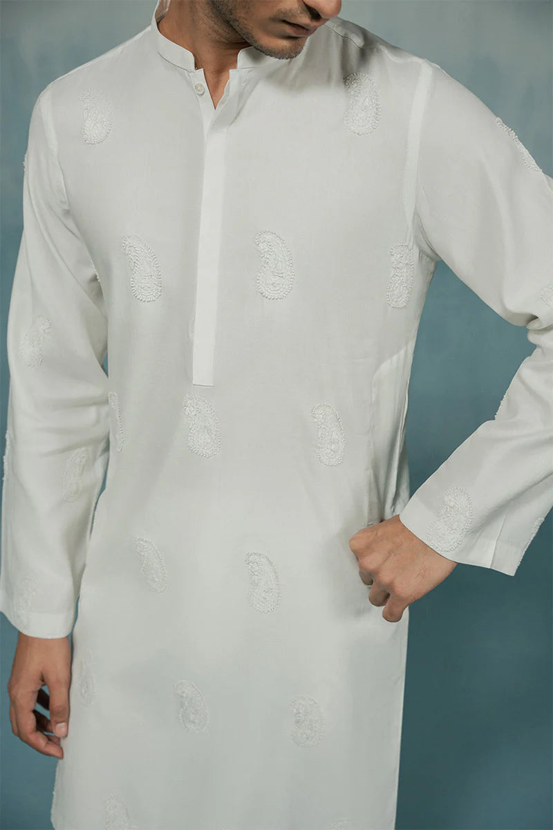 Classic White Hand Embroidered Kurta