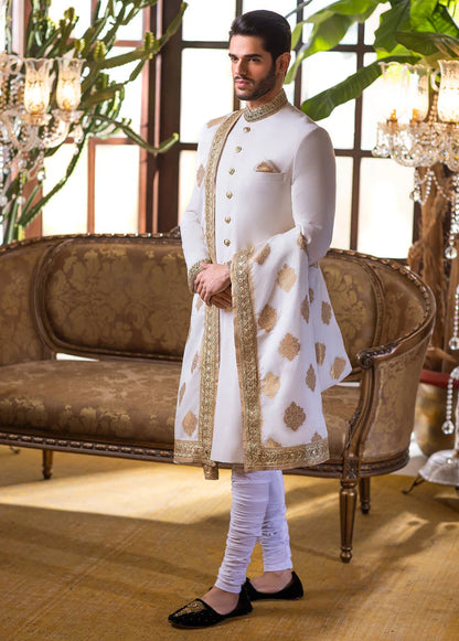 Classic White Sherwani with Zardozi Work
