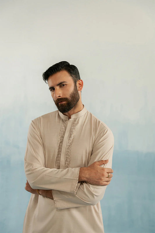 Cream Kurta with Hand Embroidery
