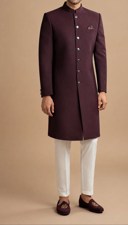 Maroon Plain Sherwani for Men – Premium Wedding & Groom Wear Sherwani