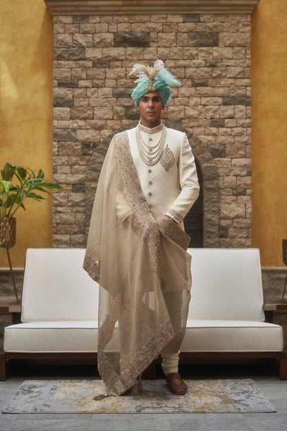 Dover White Sherwani with Hand Embroidery