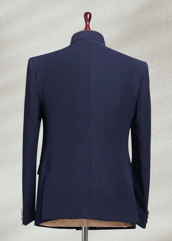 Dark Blue Embroidered Bandhgala | Sophisticated Ethnic Jacket for Men