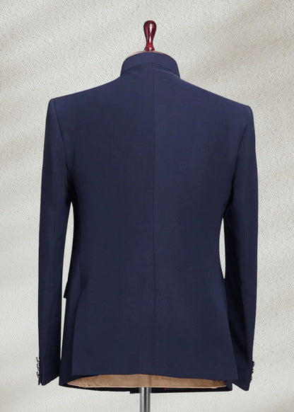 Dark Blue Embroidered Bandhgala | Sophisticated Ethnic Jacket for Men