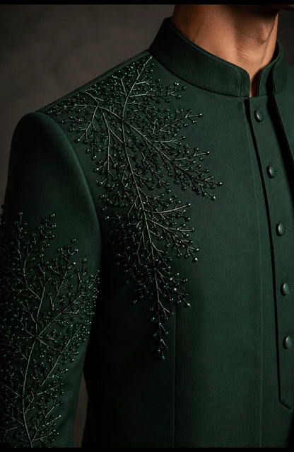 Emerald Green Embroidered Indo Western for Men