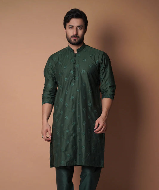 Emerald Green All Over Embroidered Kurta