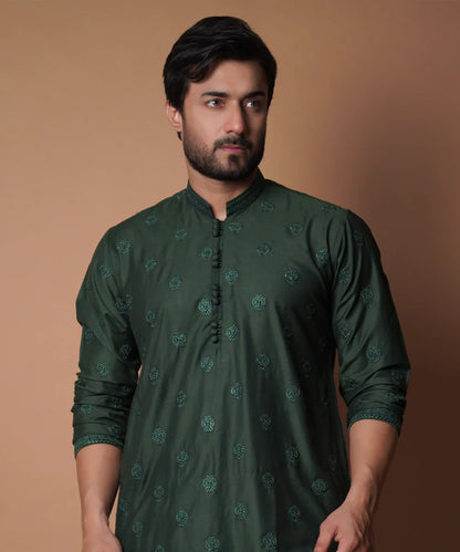 Emerald Green All Over Embroidered Kurta