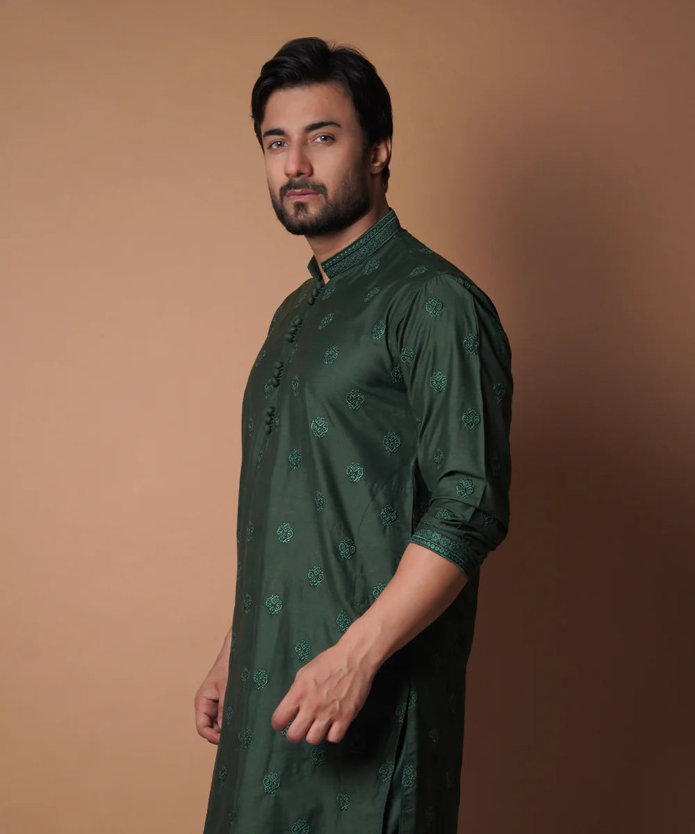 Emerald Green All Over Embroidered Kurta