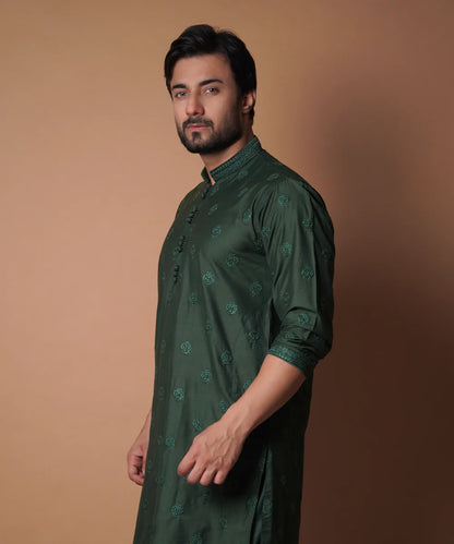 Emerald Green All Over Embroidered Kurta