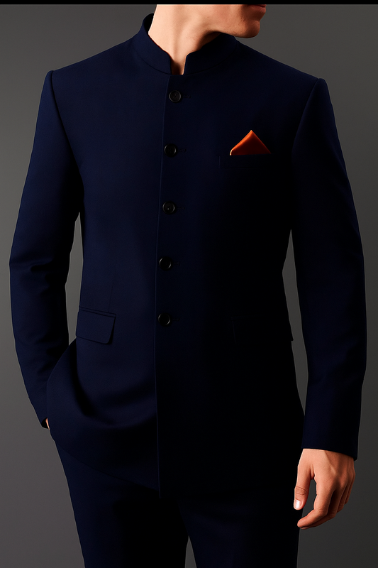 Navy Blue Classic Bandhgala Suit for Men – Elegant Wedding & Formal Wear