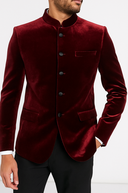 Maroon Velvet Bandhgala Jacket