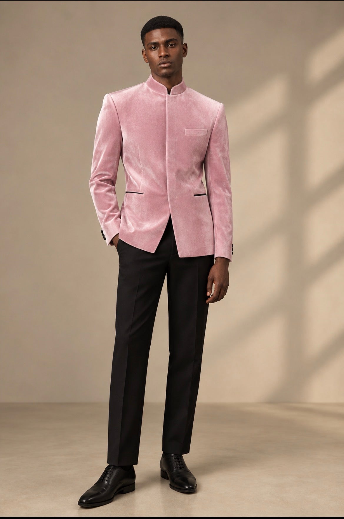 Pink Suede Velvet Bandhgala for Men | Premium Wedding & Formal Jacket