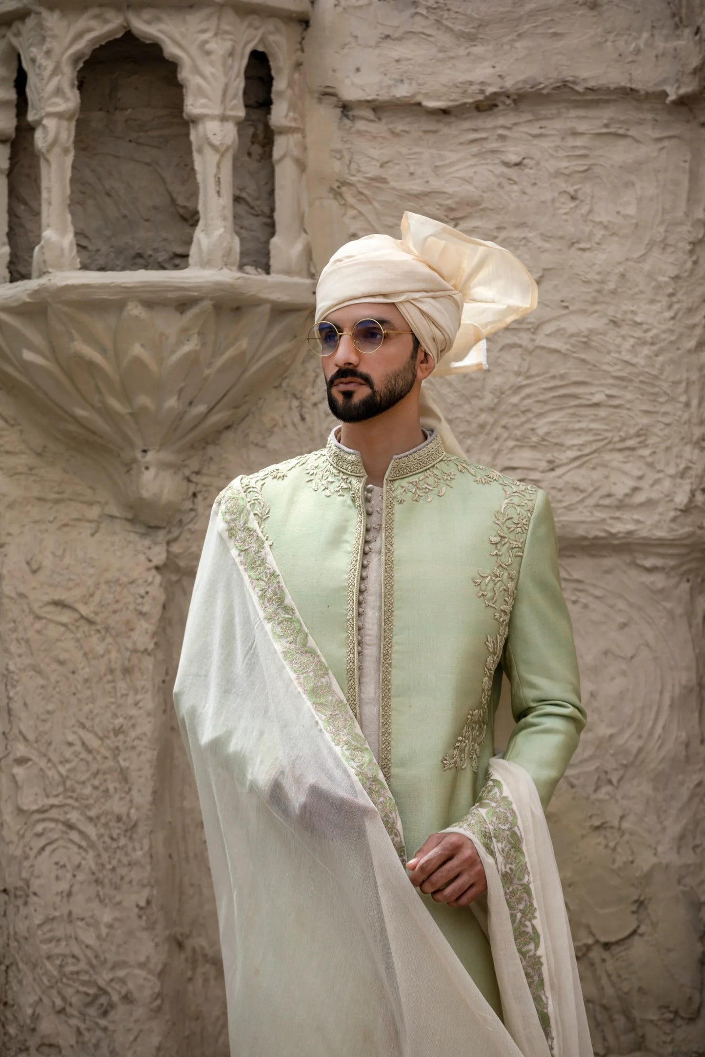 Ombre Green Sherwani with Hand Embroidery