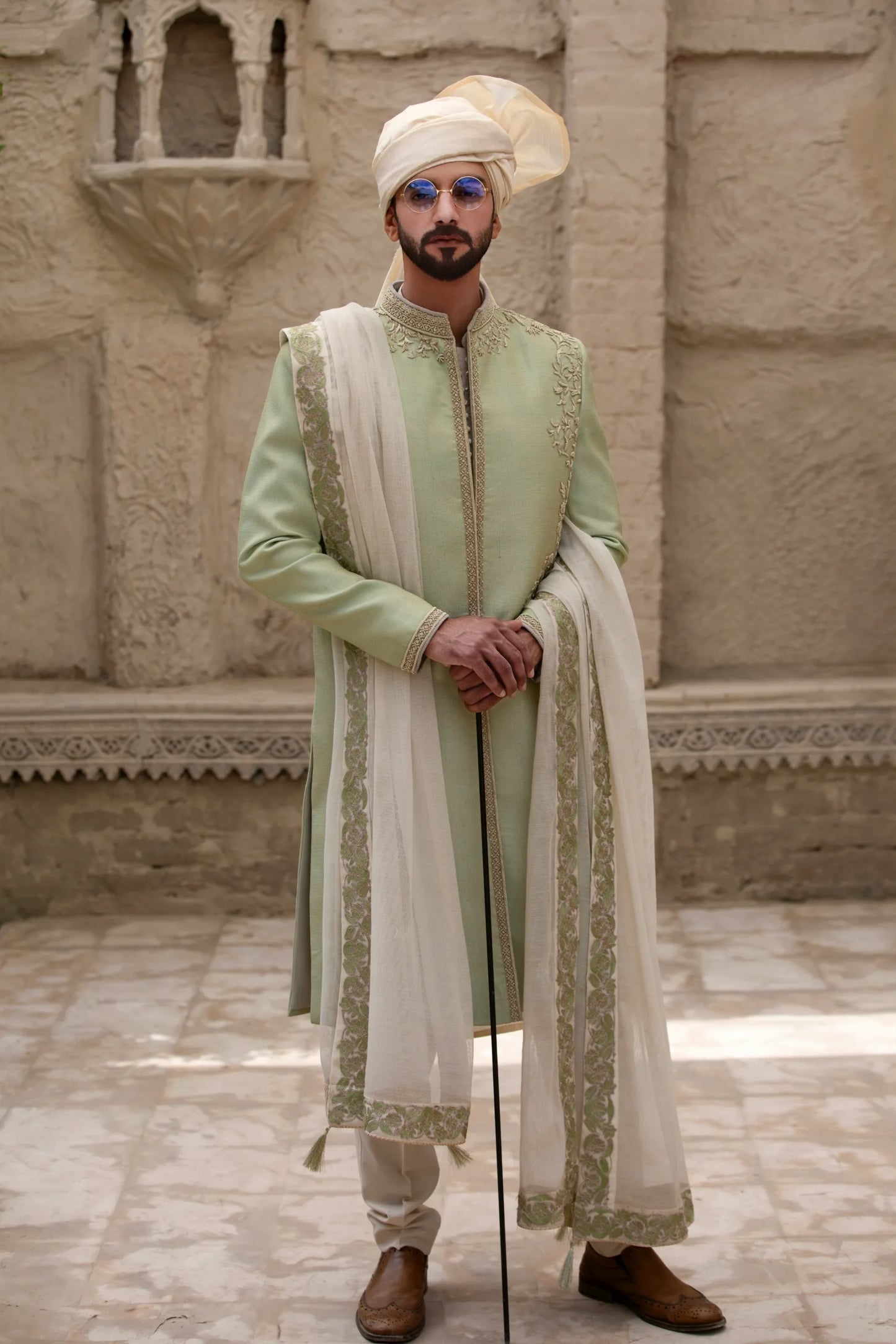 Ombre Green Sherwani with Hand Embroidery